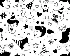 Happy Birthday lettering thin line seamless patter