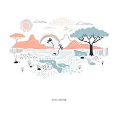 装饰橙色和海军蓝色热带草原野生动物插图插画