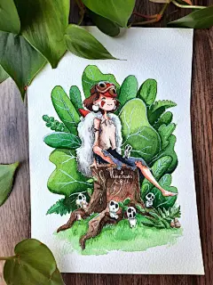 水彩画手绘|绿色系水彩手绘动漫人物，一眼认出的还是宫崎骏啊 画师 Threeleaves ​​​​