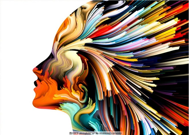 人物创意设计侧脸侧面美女色彩渲染彩色线条人物设计