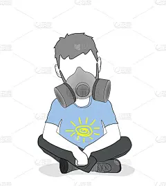 人正戴着呼吸器。医学的面具。预防感冒和冠状病毒。矢量插图。
