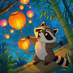 小浣熊拿着灯笼