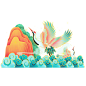 新年春节中式古典凤凰龙飞鹤插画PNG素材