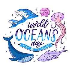 清新手绘黑蓝海洋生物插画矢量素材