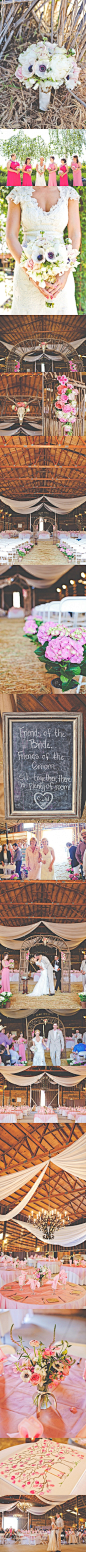 #真实婚礼#粉红色的DIY谷仓主题婚礼，新人用手捧花、帷幔、桌花等细节，打造了一场别致的甜蜜婚礼。 更多: http://www.lovewith.me/share/detail/all/30711