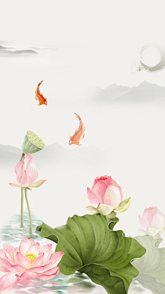 灰色中国风手绘荷花psd分层h5背景素材ogqwr71i采集到墙绘采集shijue.