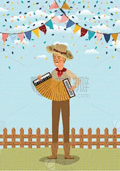 进行中,手风琴,农民,青年人,花环,传统,事件,贺卡,传统节日
