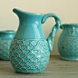 美式乡村地中海家居装饰品摆设卡西斯冰裂色釉带手柄高陶瓷花瓶