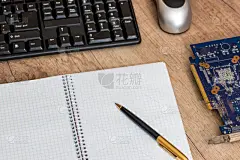 书桌,空白的,计算机键盘,水笔,纸,母板,名片,办公室,留白,笔记本电脑
