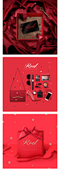 红色高端女性美妆时尚化妆品口红高跟鞋礼盒丝带海报PSD设计素材-淘宝网