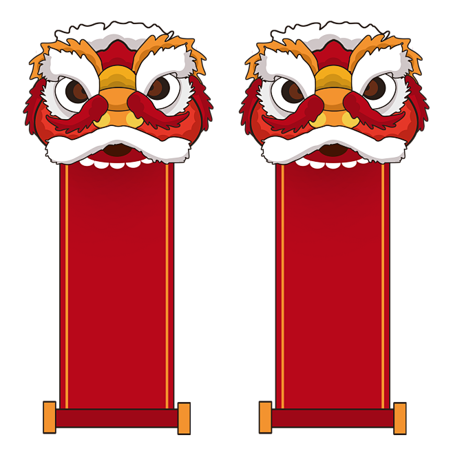 舞狮对联新年红色png元素