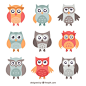 Set of lovely owls in flat design