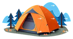 帐篷远足冒险森林山常青树-帐篷在有山和溪流的森林里