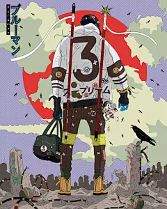 壁纸 | 阿凡达通过哆啦A梦的任意门来到地球还变潮了？_武士刀 : 蓝皮星人可不只是阿凡达、蓝胖子哆啦A梦，还有插画师『I P LOBATO』超酷的Blue Man！I P LOBATO画中虽然有太多躁动不安的元素，但画面感并不“聒噪”，也许你还会爱上他无处不在贴纸和武士刀搭…