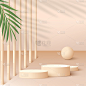 抽象背景与奶油色几何3d讲台。矢量图