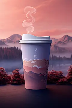 国潮山川创意奶茶杯杯子图片模型