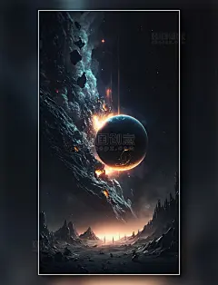 星际战争星球破碎陨落概念插画图片_潮国创意