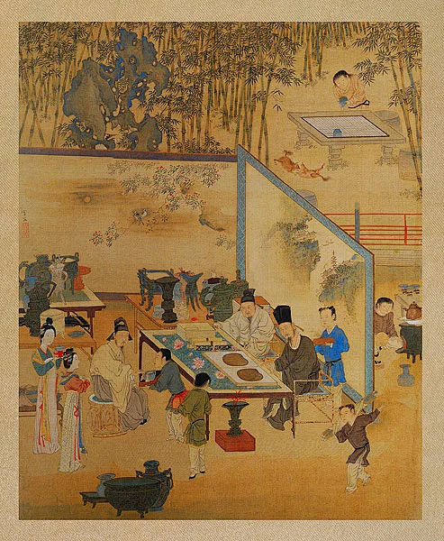 古画《竹院品古图》仇英 明朝-花瓣网