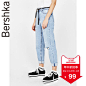 Bershka女士 2018春装新款浅色复古破洞直筒牛仔裤 00003388428