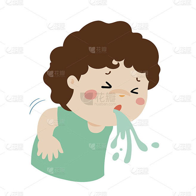 生病的男孩呕吐卡通载体。