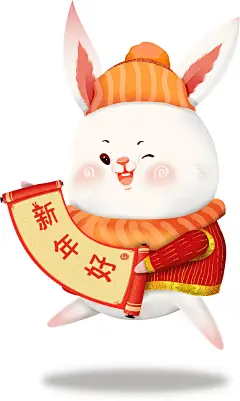 2023冬天兔可爱手绘春节新年兔免扣福财