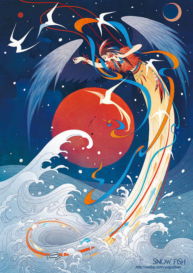 来自插画师是雪鱼啊一组中国古代神话传说作品