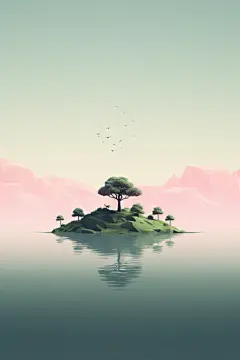 唯美小岛建筑场景插画