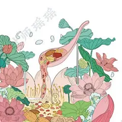 国潮插画美食-西湖藕粉。国风包装插画设计