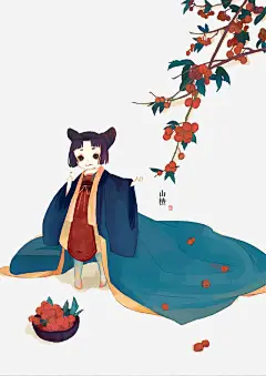 手绘小女孩_新图网 https://ixintu.com 小女孩 山楂 日本女孩 和服 手绘