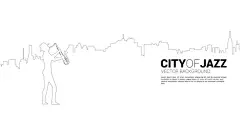 一笔画 | 图源免费EPS文件 |萨克斯风演奏者与城市的一线向量剪影。爵士音乐城市的概念。