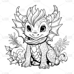 龙纹书。用卡通画的方式把小可爱的龙画在简单的线条上.2024年的符号
