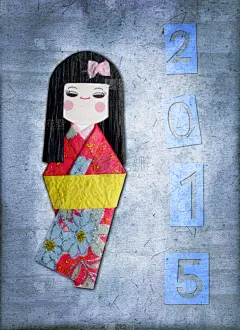 贺卡,日本人,2015年,纸,小木偶娃娃,垂直画幅,青少年,折叠的,纹理效果,新年