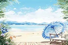 夏季夏天海边沙滩的插画