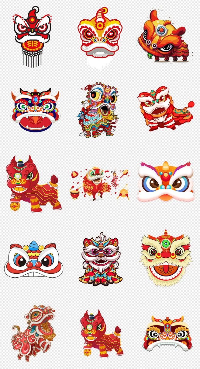中国风舞狮卡通狮子头素材-众图网-花瓣网
