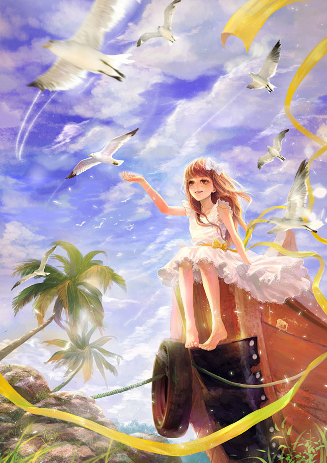 夏叁从wapeiru转采于2013-07-26 09:22:13碧海蓝天插画-清凉的夏天夏