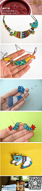 #手工作品# handmade from Daphne,作品大多为树脂玻璃和其他高分子材料制成,项链、胸针、耳环、耳钉神马都有，有点像小朋友玩的填色游戏（店里还有真有这个），颜色很丰富，戴着心情也会不错吧