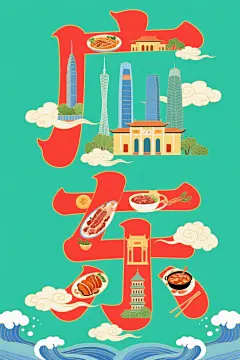 广东特色插画创意艺术字体效果