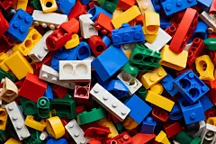 成堆的颗粒积木配件