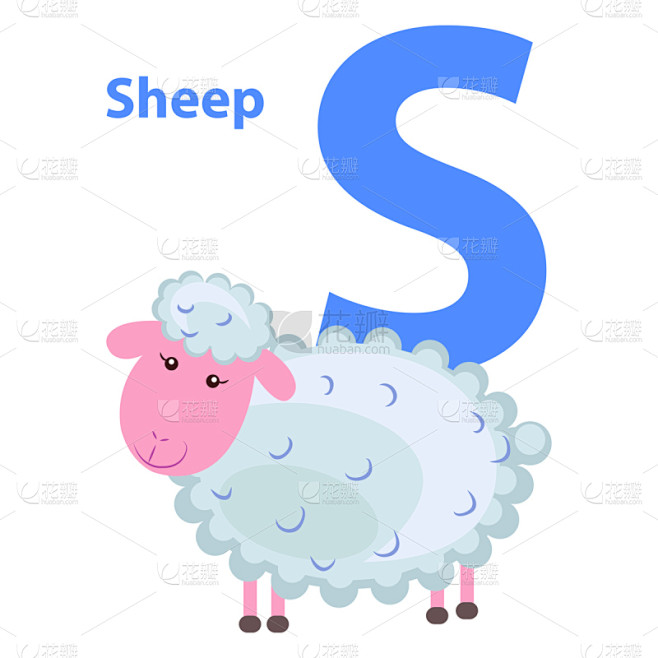 一只动物,可爱的,英语,单词,背景分离,字母,英文字母S,动物,虚拟角色,绘画插图
