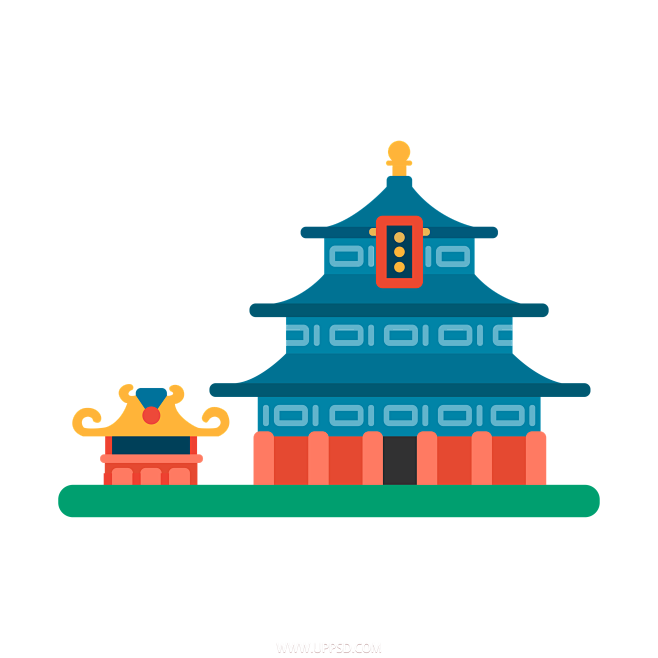 国潮建筑插画PNG