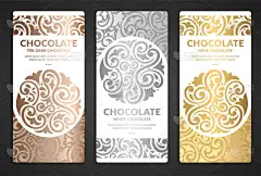 金年巧克力棒包装设计。矢量豪华模板与装饰元素。可用于背景和壁纸。非常适合食品和饮料包装类型.