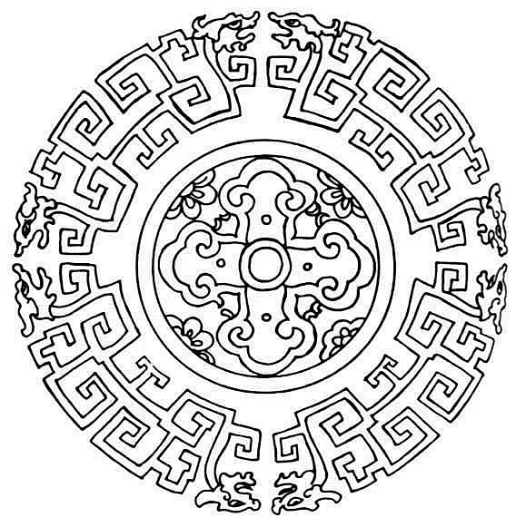 圆环古典线条龙纹psd分层素材psd素材tif白描龙纹印花图案psd素材元旦