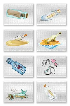 卡通手绘漂流瓶免扣元素