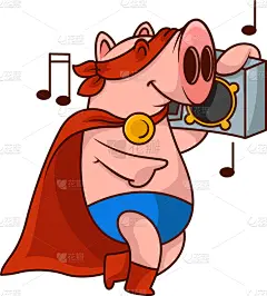 猪,音乐,缎带,快乐,可爱的,面具,斗篷,模板,听