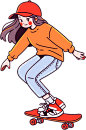 描边运动人物-玩滑板的女生