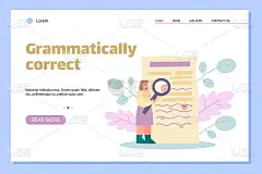 语法编辑和文案服务网站横幅，平面矢量插图。