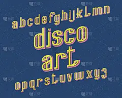 迪斯科艺术字体。复古的字体。孤立的英文字母。