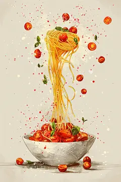 黑椒意大利面西餐插画绘画