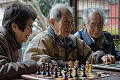老人活动室相伴下棋图片