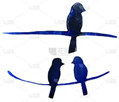 电线上的青鸟图案。水彩插图版画，海报，卡片。